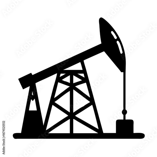 Vector art of oil pump jack icon, representing petroleum extraction, energy production, and the oil and gas industry