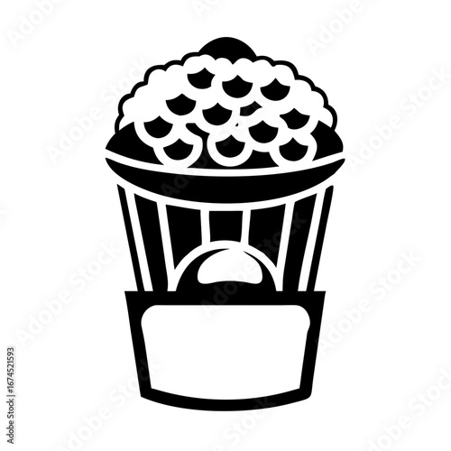 Vector art of a simple and bold icon of popcorn in a bucket, perfect for movie nights and snack time