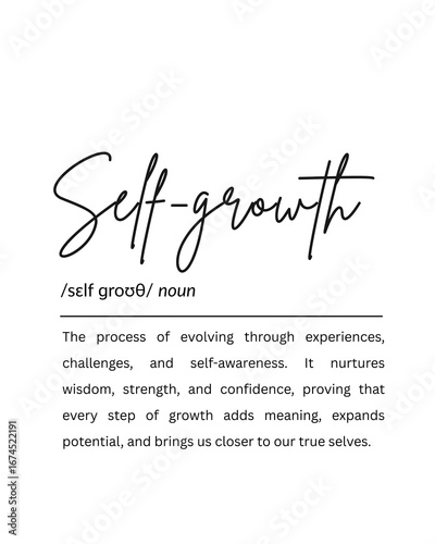 Self-Growth Definition Digital Download, Positive Quote Printable Poster, Minimalist Wall Art for Home Office, Dorm, or Student Gift