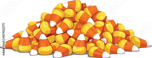 Festive pile of candy corn a classic halloween treat on a white background.