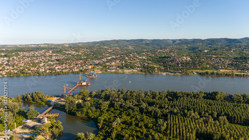 Bridge Construction Over Danube River. Novi Sad, Serbia