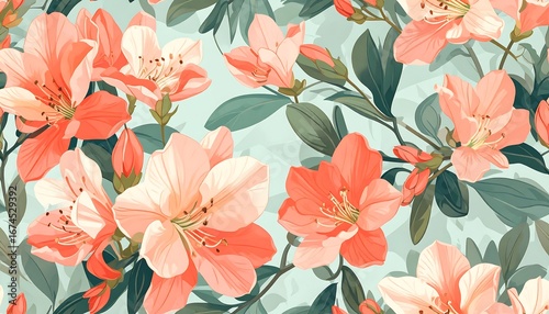 Delicate floral pattern of azaleas