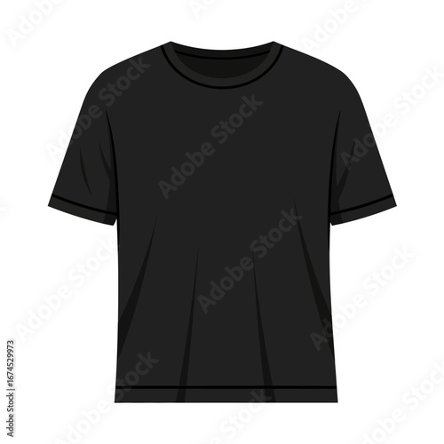 Plain Black Short-Sleeved Crew Neck T-Shirt.