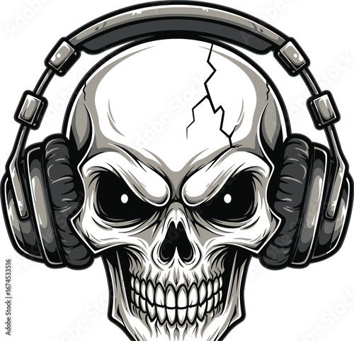 Skull with headphones on a white background perfect for music or halloween use