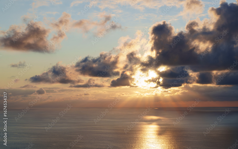 Fototapeta premium Sunset over the Cantabrian Sea, Basque Country