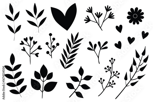 Creative black leaf silhouettes perfect for botanical illustrations or design projects.