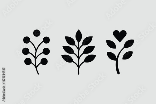 Creative black leaf silhouettes perfect for botanical illustrations or design projects.