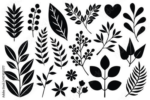 Creative black leaf silhouettes perfect for botanical illustrations or design projects.