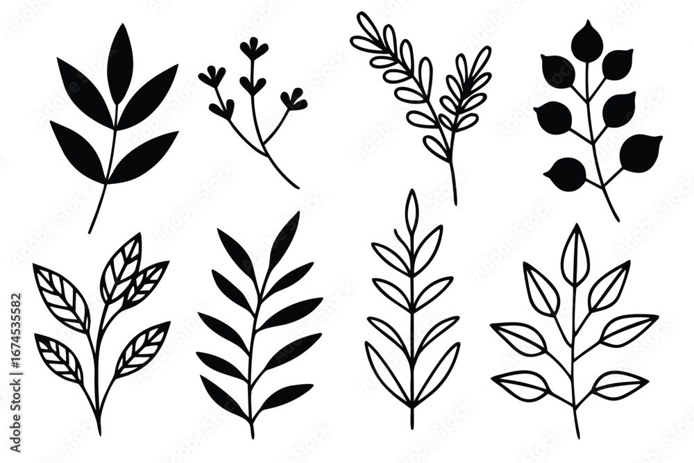 Naklejka premium set of black silhouettes of leaves