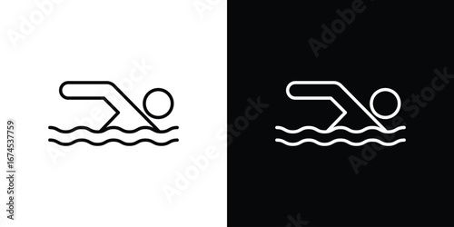 Swimmer icon design template with outline style