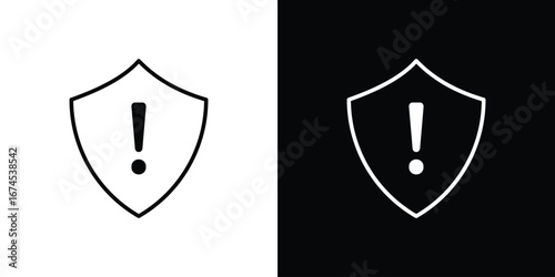 Shield exclamation icon design template with outline style