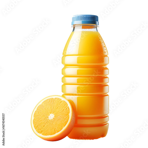 plastic bottle with orange juice isolated on white background	
