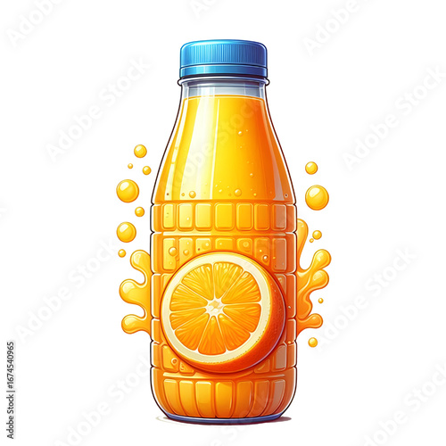 plastic bottle with orange juice isolated on white background	