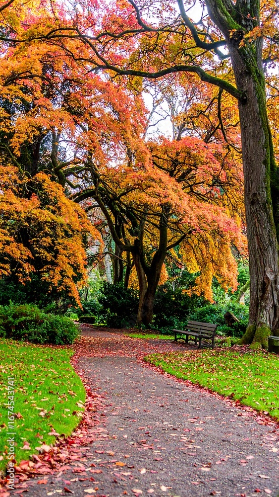 Naklejka premium Autumnal park pathway