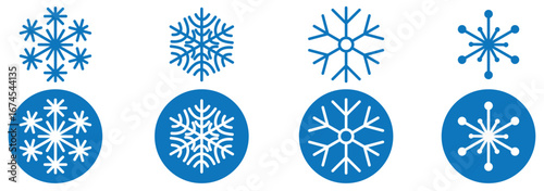 The snowflake icon set is made of blue crayon