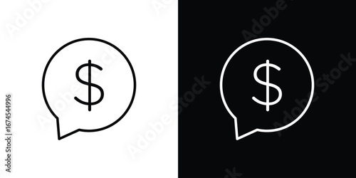 Comment dollar icon design template with outline style