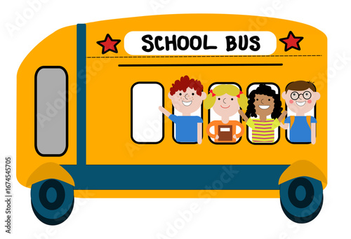 Bambini sorridenti sullo scuolabus