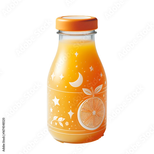 plastic bottle with orange juice isolated on white background	