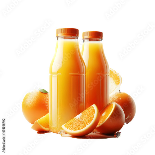 plastic bottle with orange juice isolated on white background	
