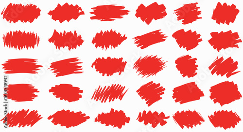 A Collection of Red Brush Strokes and Scribbles Demonstrating Various Textures and Applications for Artistic Design Purposes