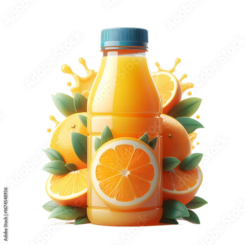 plastic bottle with orange juice isolated on white background	