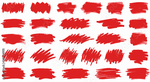 Collection of Red Brush Strokes and Scribbles Used for Highlighting and Emphasis in Design Projects