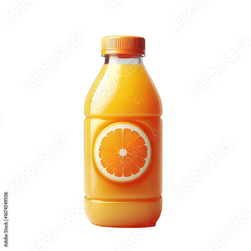 plastic bottle with orange juice isolated on white background	