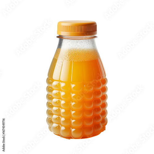 plastic bottle with orange juice isolated on white background	