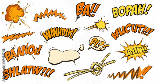 Vibrant Collection of Dynamic Comic Book Sound Effects and Visual Exclamations for Creative Projects