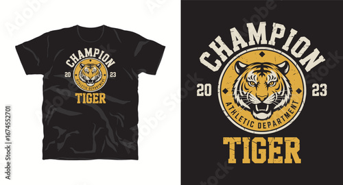Champion Tiger– motivational typography t-shirt design inspiring hustle mindset, confidence, and determination, perfect for fitness lovers and daily motivation apparel