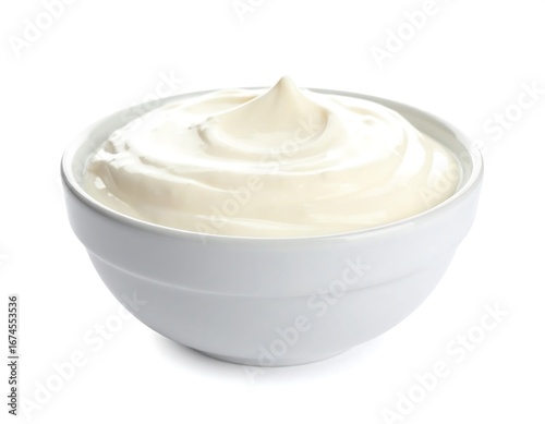 Creamy yogurt in a bowl against white