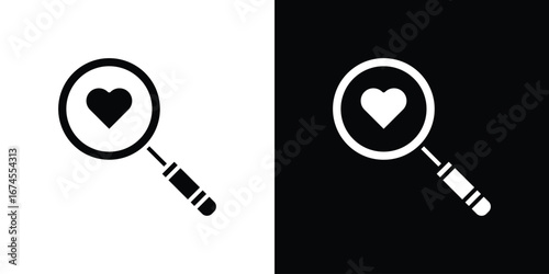 Search heart icon. filled flat sign for mobile concept and web