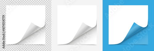 White paper file or folder mockup. Curled-corner stickers, note paper. A4 size paper mock up on isolated on white background. 3D illustration