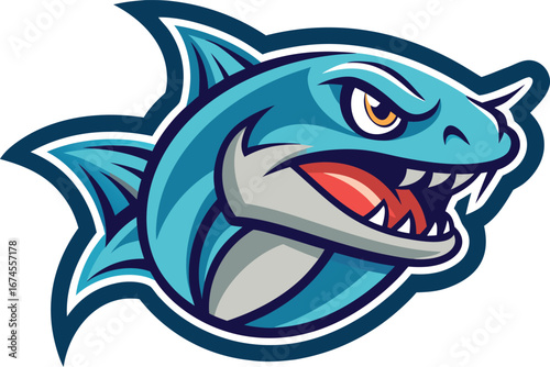 Aggressive blue shark mascot head vector illustration bold outline scalable graphics