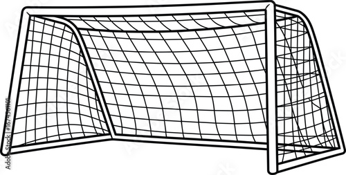 Soccer goal net isolated, football goalpost with netting, empty soccer goal frame, sports equipment, outdoor soccer field, goal area