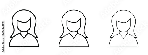 Woman icon in linear versions. Editable line