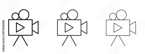 Video camera icon in linear versions. Editable line