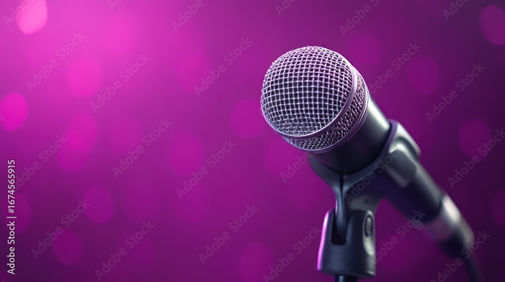 Obraz premium Microphone on stand with purple background