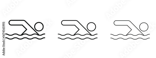 Swimmer icon in linear versions. Editable line