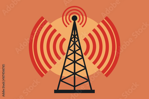 Cell Phone Tower icon of silhouette vector illustration