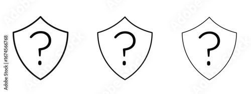 Shield interrogation icon in linear versions. Editable line