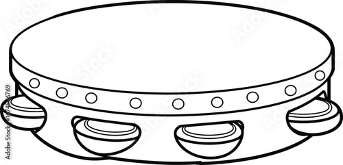 Tambourine musical instrument with jingles, percussion instrument close-up, handheld drum, rhythmic music tool, music accessory, traditional folk instrument, sound shaker