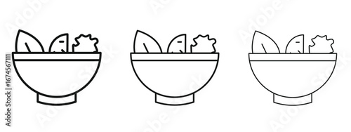 Salad icon in linear versions. Editable line