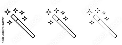 Magic wand icon in linear versions. Editable line