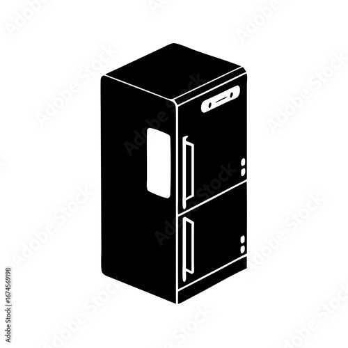 Vector art of isometric illustration of a refrigerator, representing a modern kitchen appliance for food storage