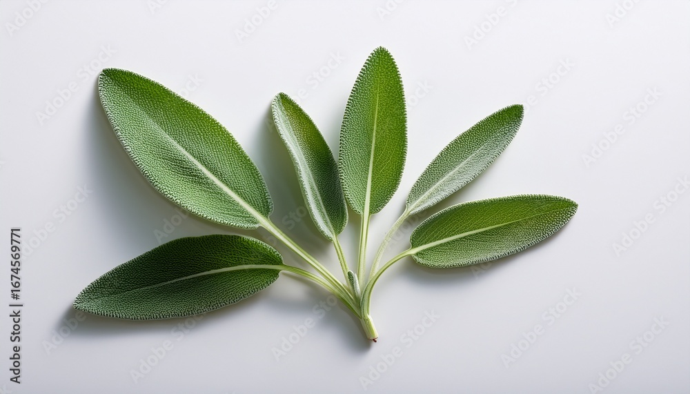 Obraz premium single sage leaves displayed on a simple surface with complete clarity