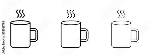 Hot coffee Mug icon in linear versions. Editable line