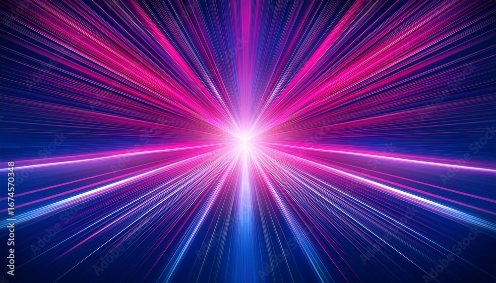 Obraz premium abstract glowing pink beams against a blue backdrop radiating from a central bright light source