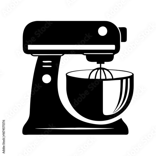 Vector art of stand mixer icon in black, a kitchen appliance for baking and cooking, perfect for any culinary project