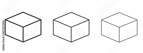 Cube icon in linear versions. Editable line